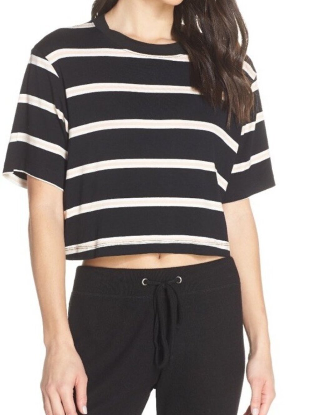 Women's David Lerner Stripe Crop Tee, Size Large - Black